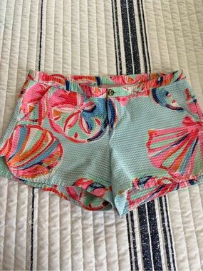 Lilly Pulitzer Aqua Shell-Print Shorts